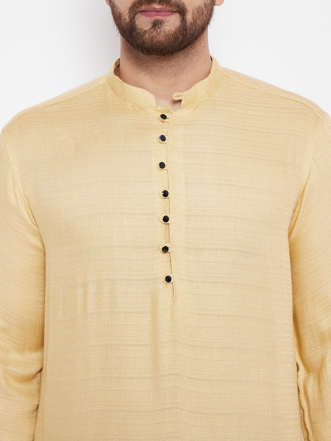 Men's Woven Design Gold Straight  Kurta1 - Even Apparels