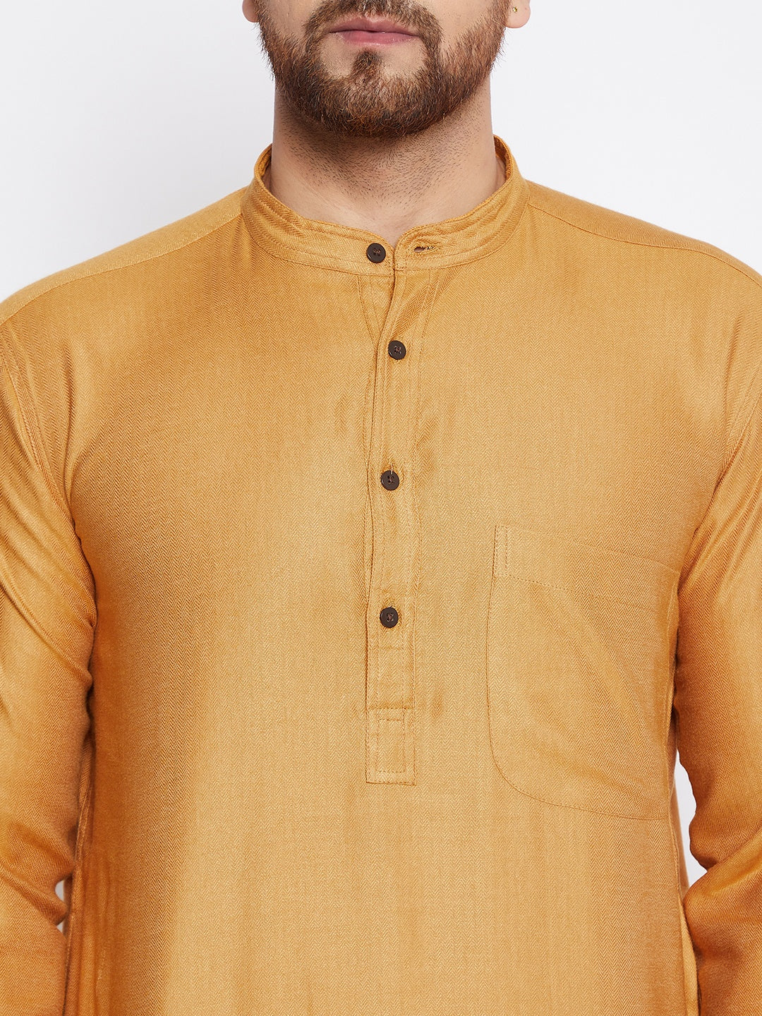 Men's Woven Design Yellow Straight Kurta - Even Apparels