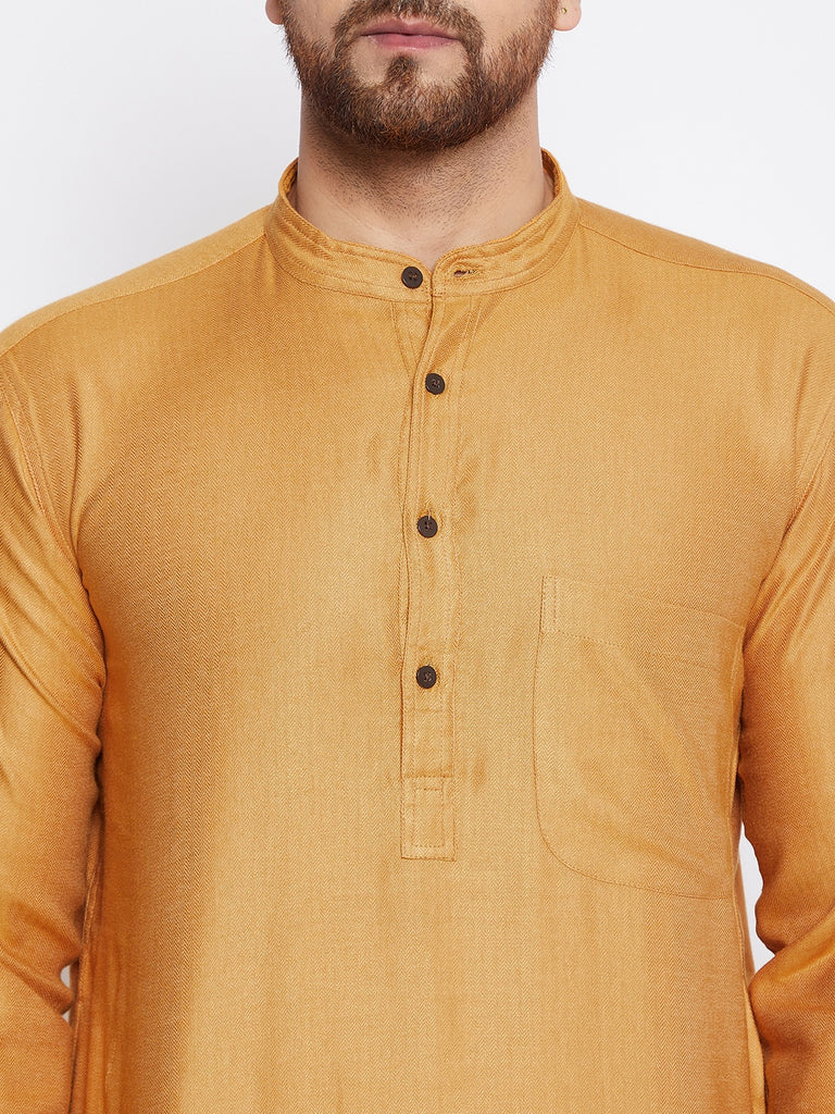 Men's Woven Design Yellow Straight Kurta