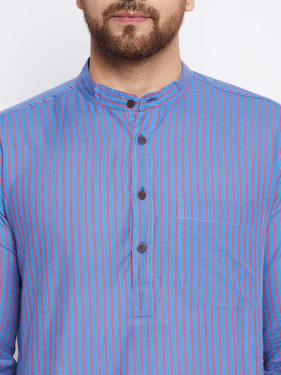 Men's Pure Cotton Striped Blue Kurta - Even Apparels