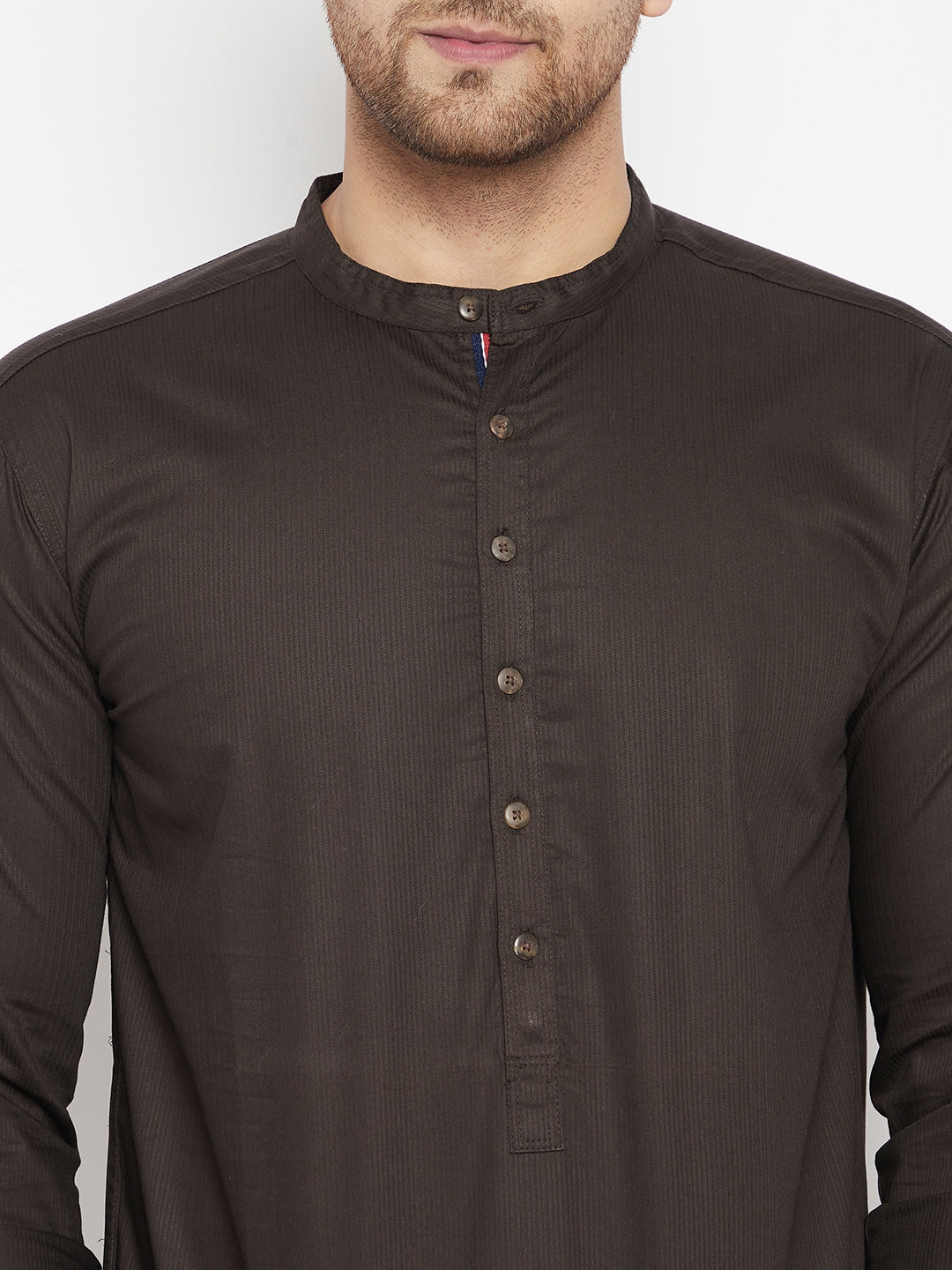 Men's Brown Color Long Kurta with Band Collar - Even Apparels