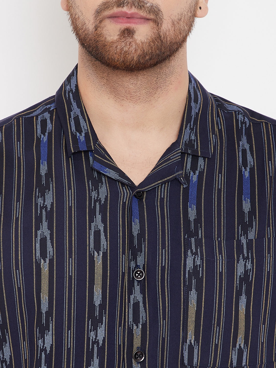 Men's Navy Blue Cuban Collar Shirt