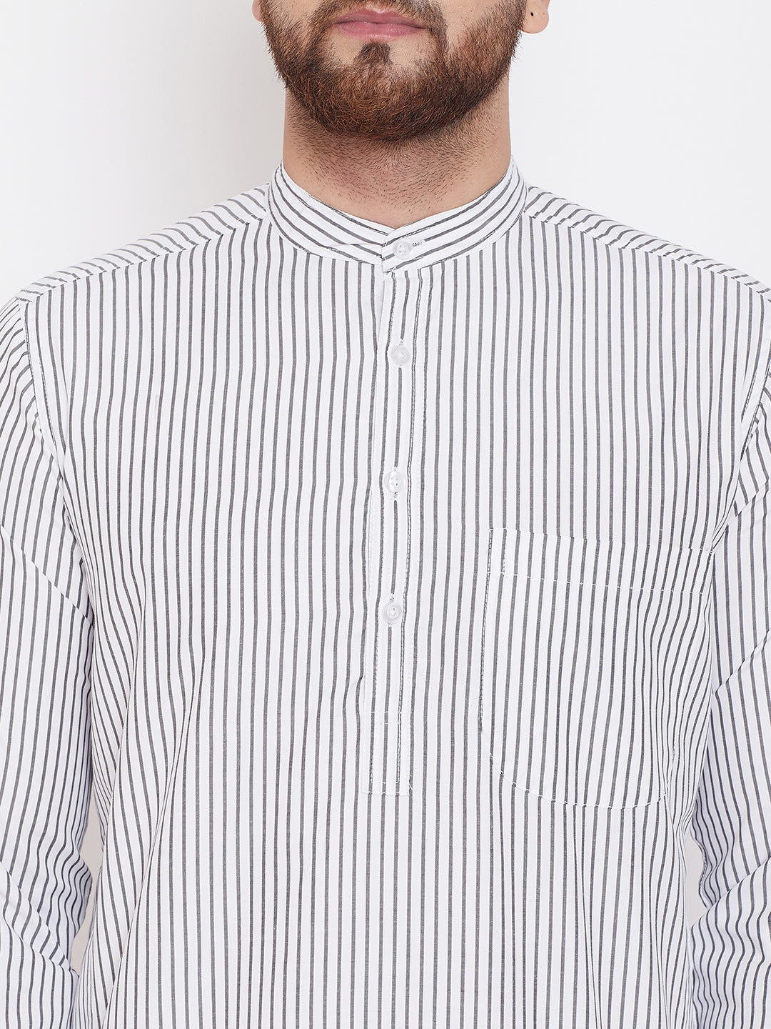 Men's Pure Cotton White Striped Kurta - Even Apparels