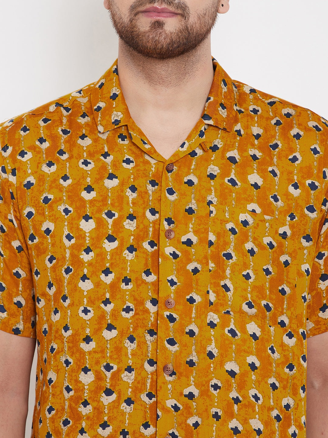 Men's Mustard Cuban Collar Shirt