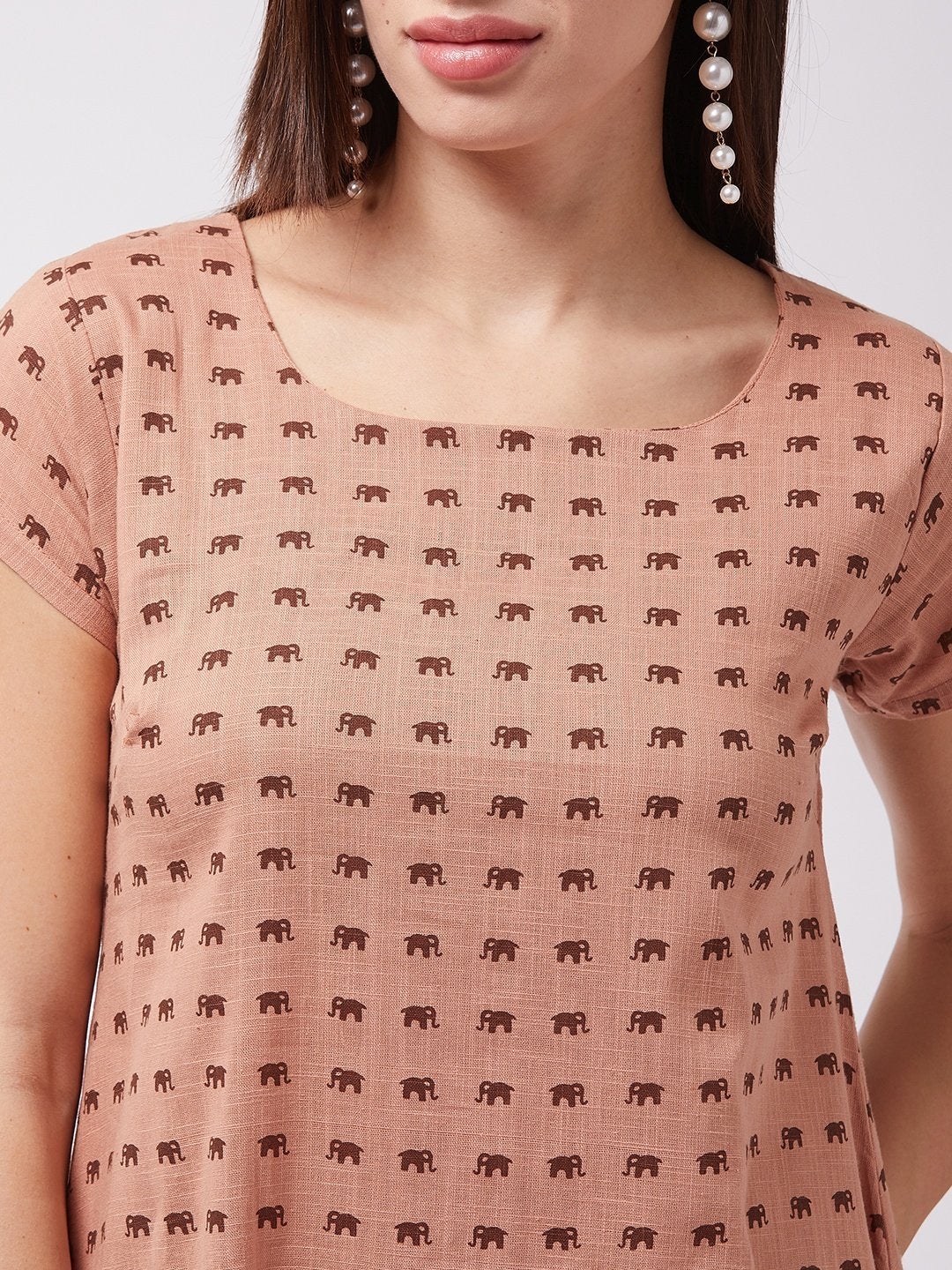 Women's Brown Elephant Motif Midi Dress - InWeave