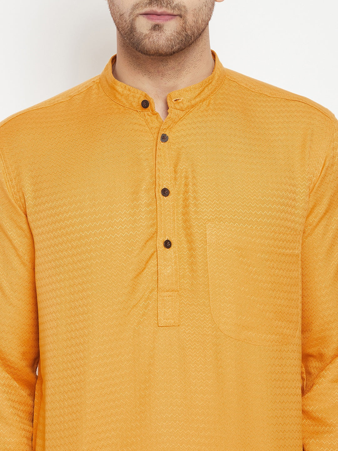 Men's Yellow Color Long Kurta with Band Collar - Even Apparels