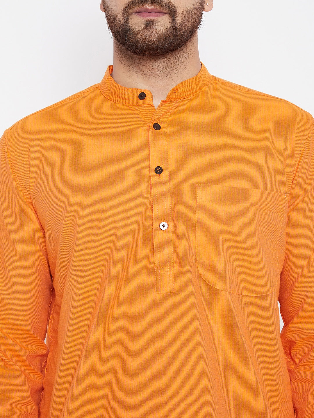 Men's Pure Cotton Striped Orange Kurta2 - Even Apparels