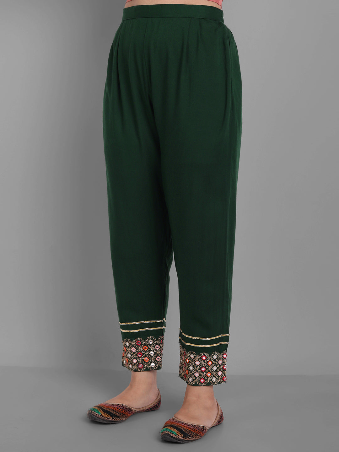 Women's Embroidred Kurta Pant And Dupatta Set (Green) - Noz2Toz