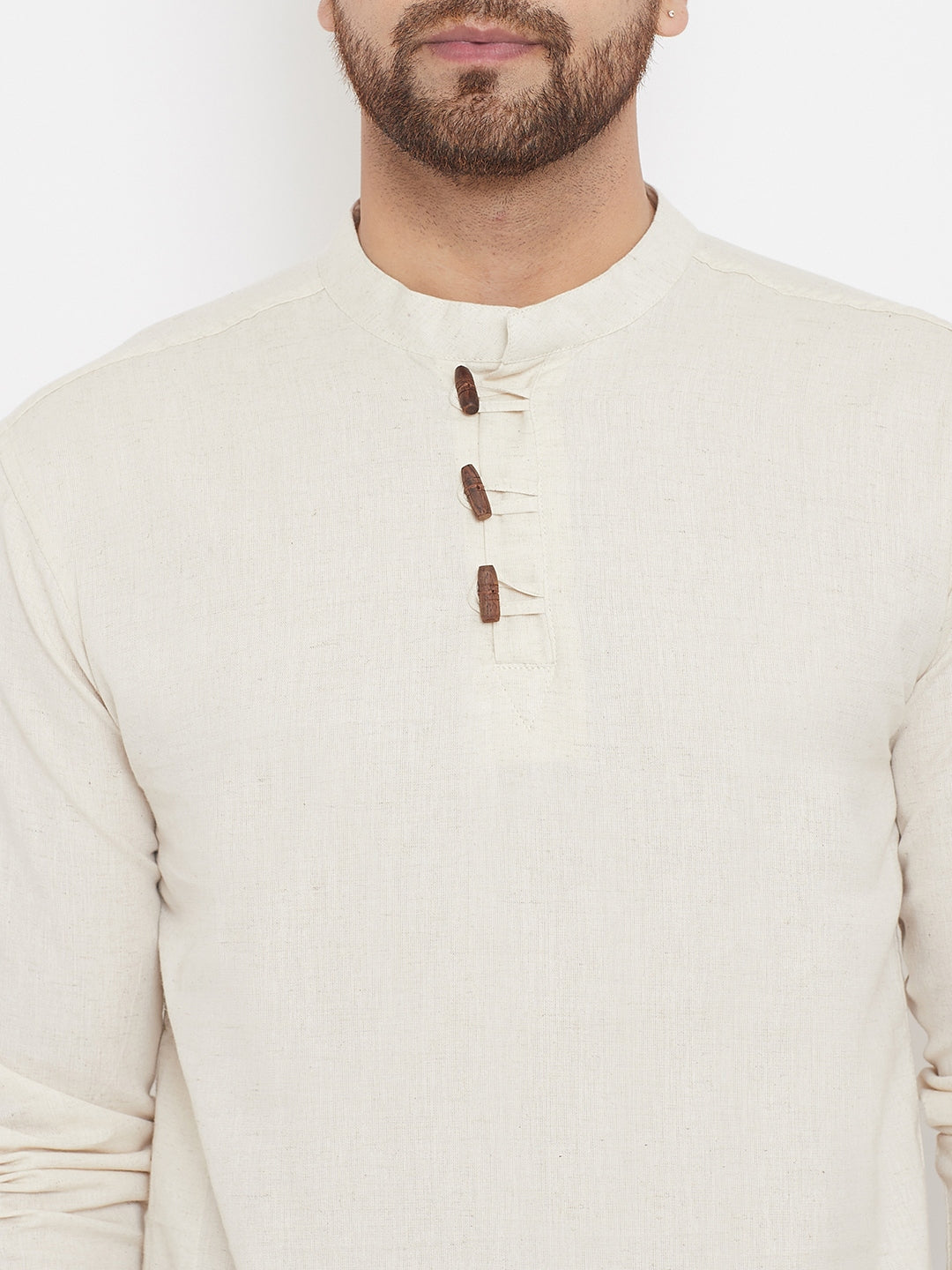 Men's Cream Button Placket Shirt Kurta - Even Apparels