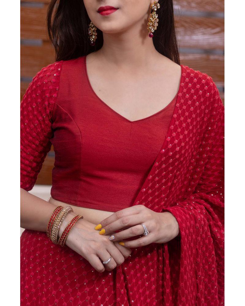 Women's Red Thread Work Lehenga Choli - Label Shaurya Sanadhya