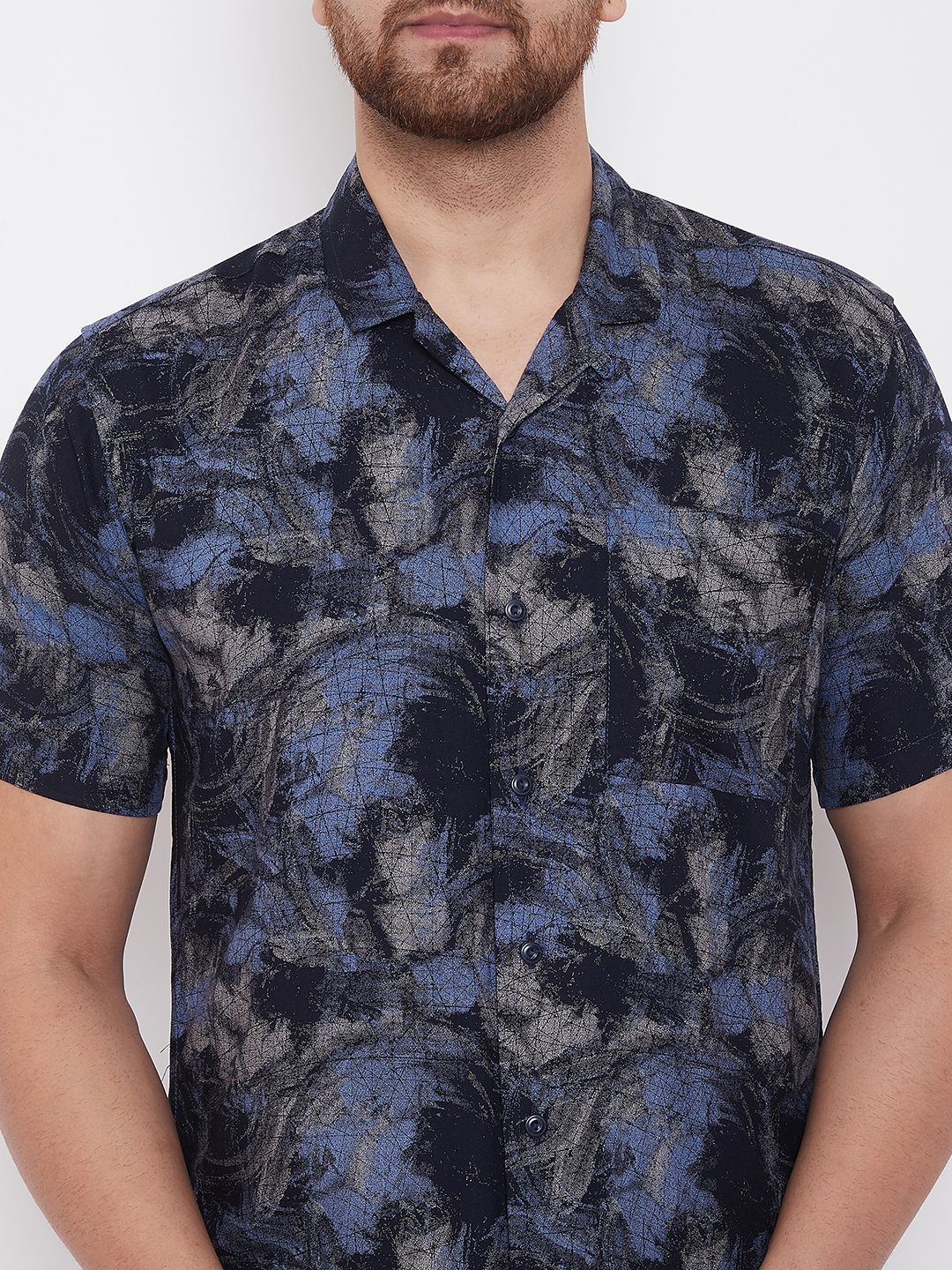 Men's Navy Blue Summer Cuban Collar Shirt