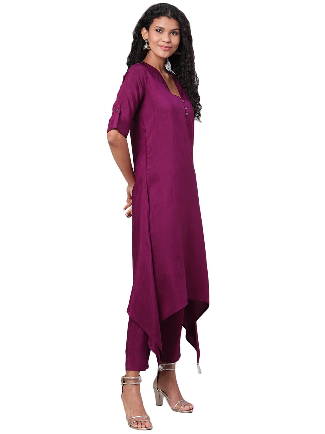 Women Purple Silk Kurta with Pant & Dupatta Set by Myshka (3 Pc Set)