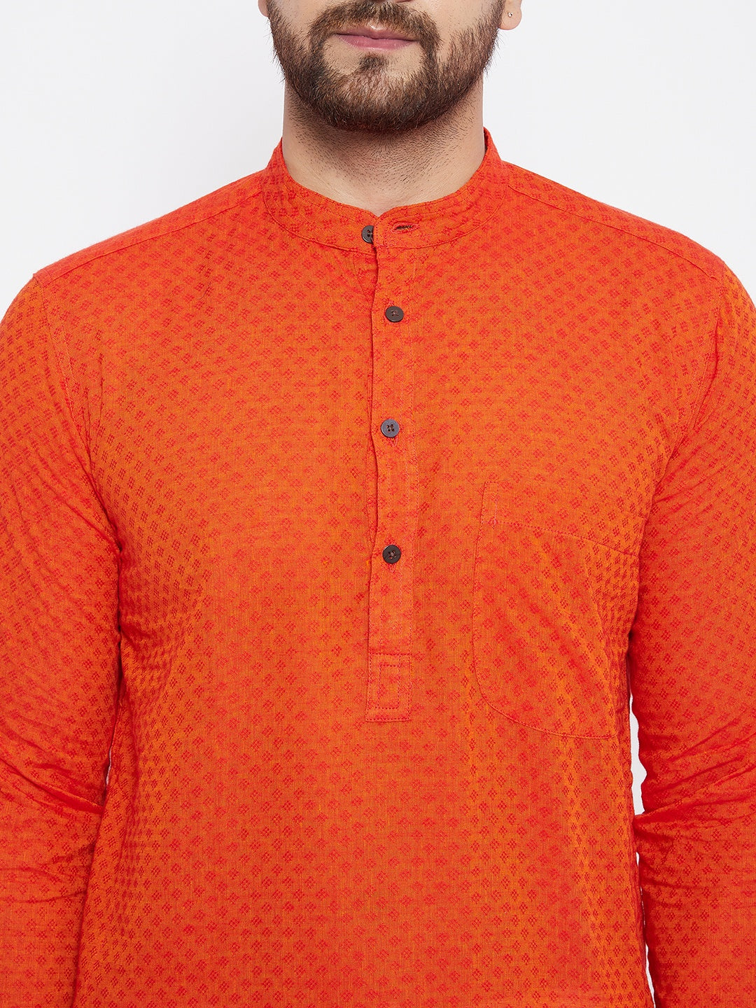Men's Pure Cotton Orange Straight Kurta - Even Apparels