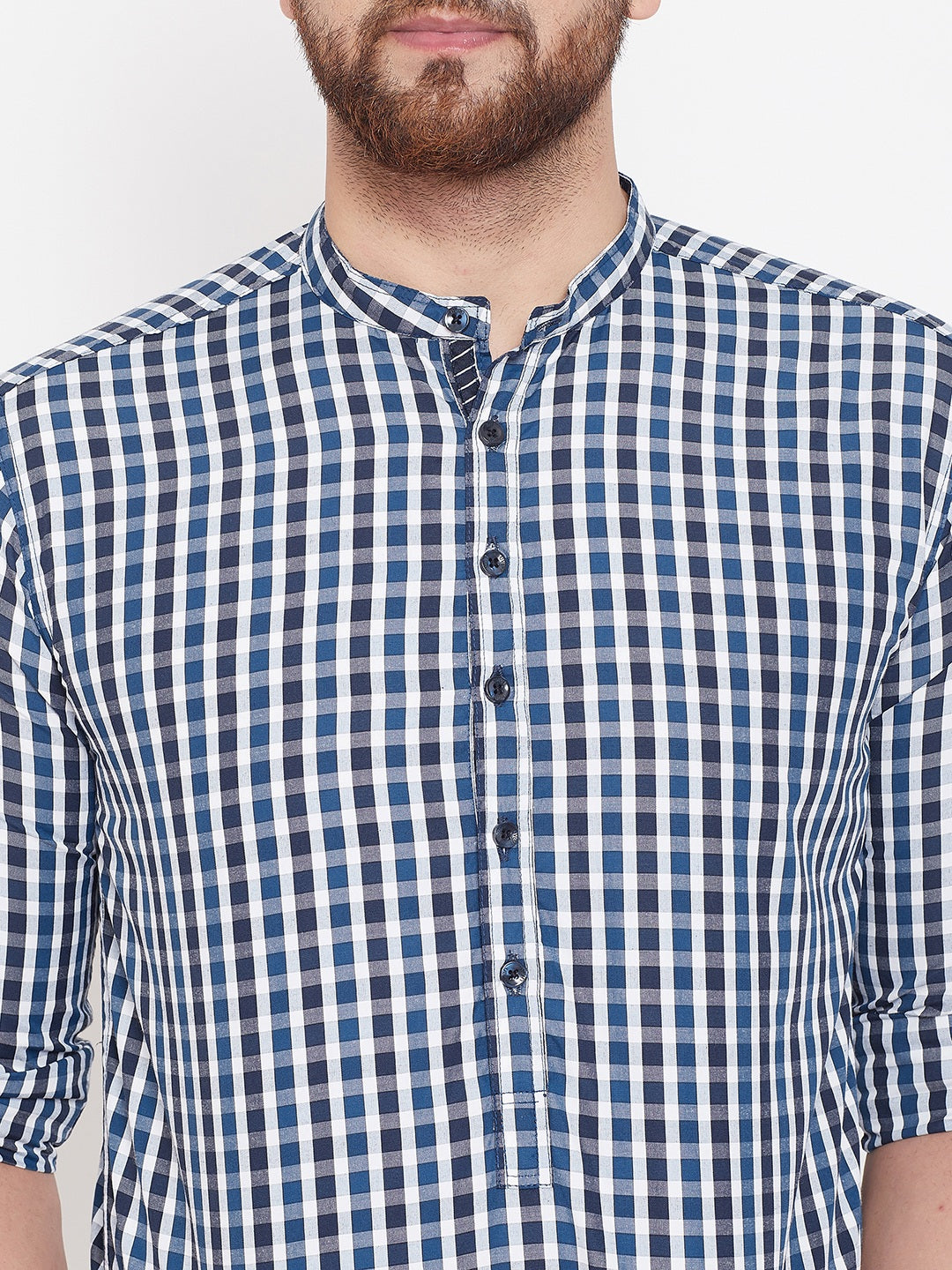 Men's Checked Blue & White Shirt Kurta