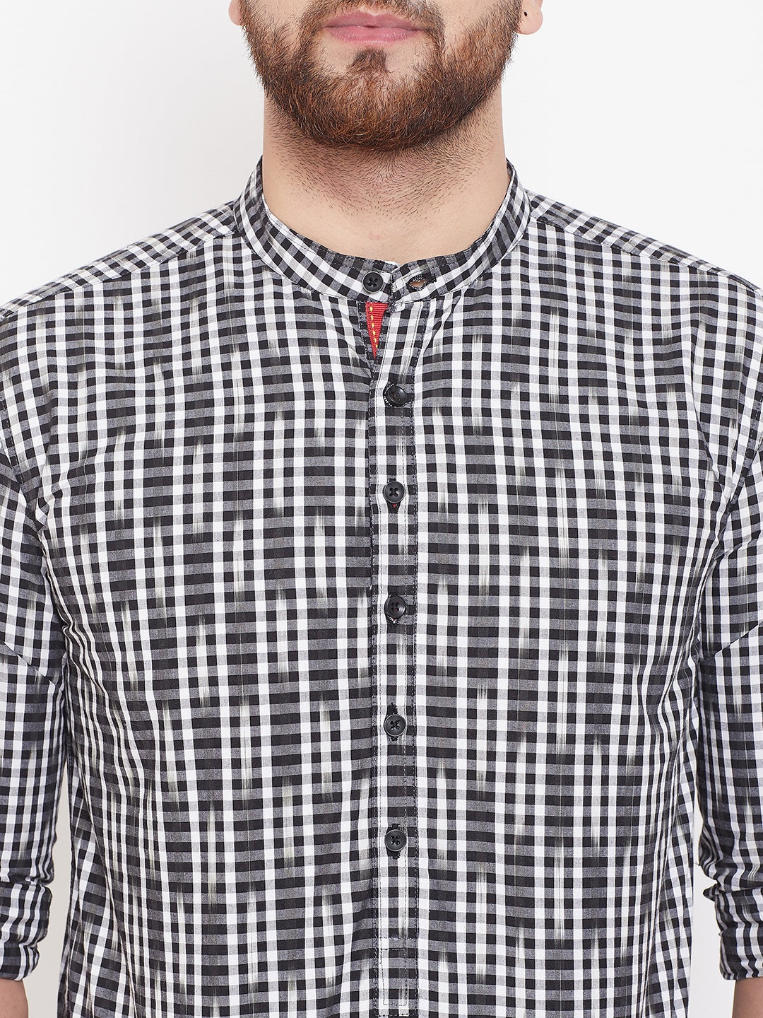 Men's Black and White Striped Nehru Kurta