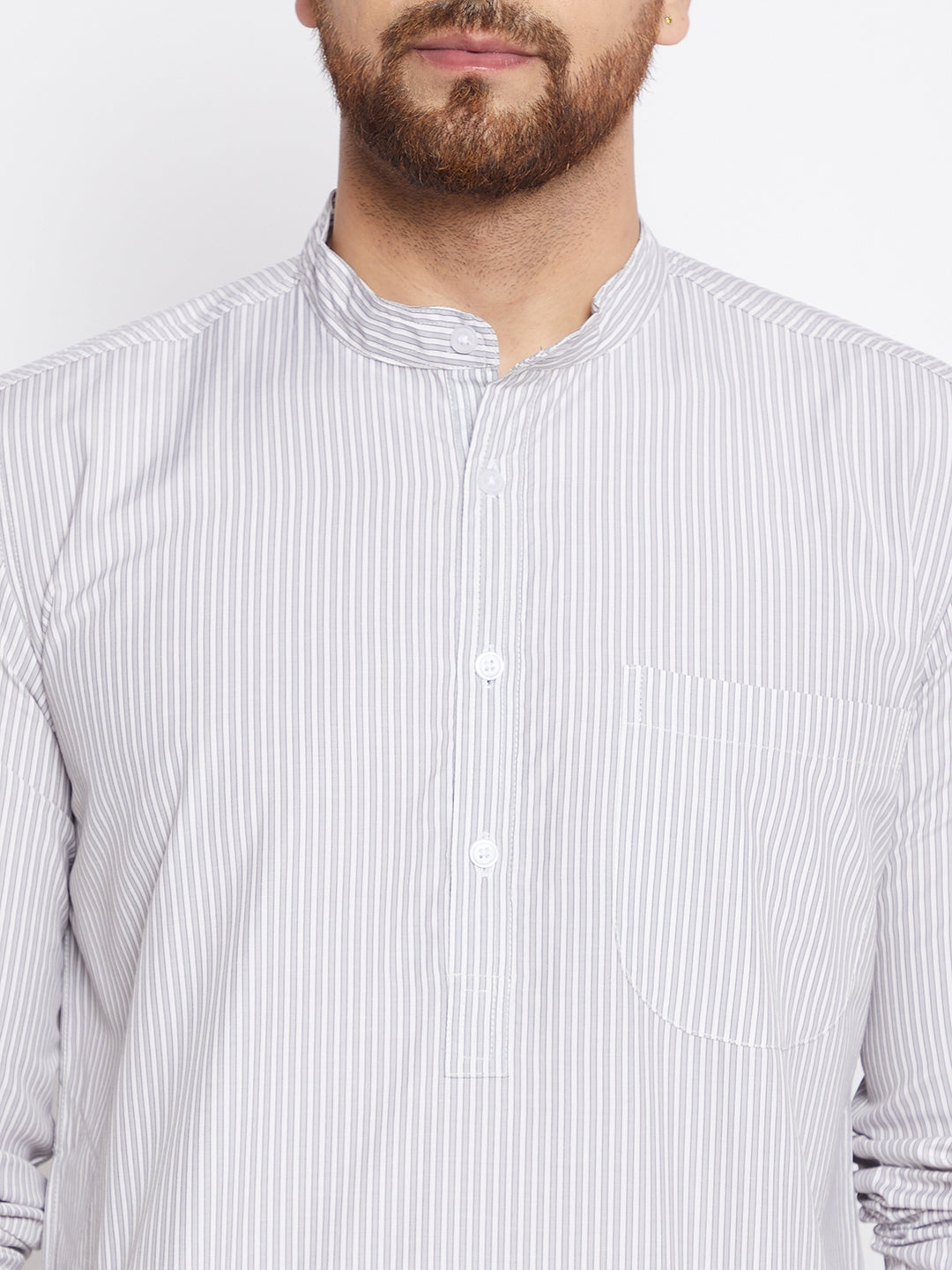 Men's Pure Cotton Striped Grey Kurta - Even Apparels