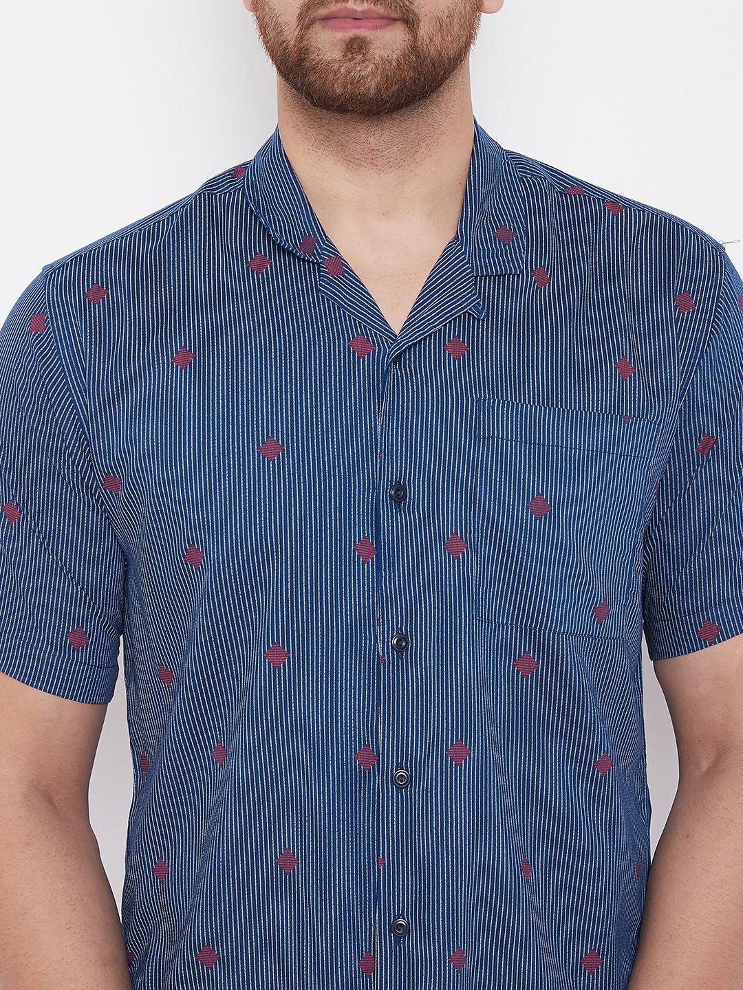 Men's Blue and White Striped Casual Shirt