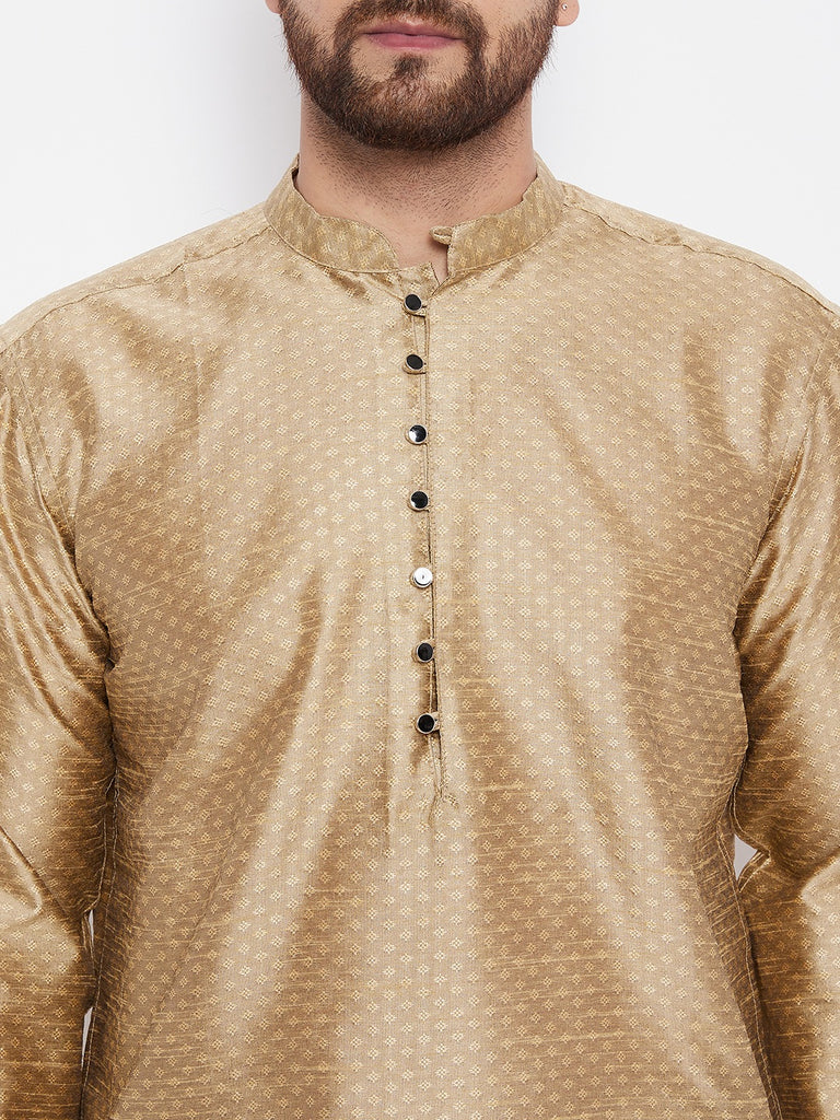 Men's Woven Design Gold Straight  Kurta