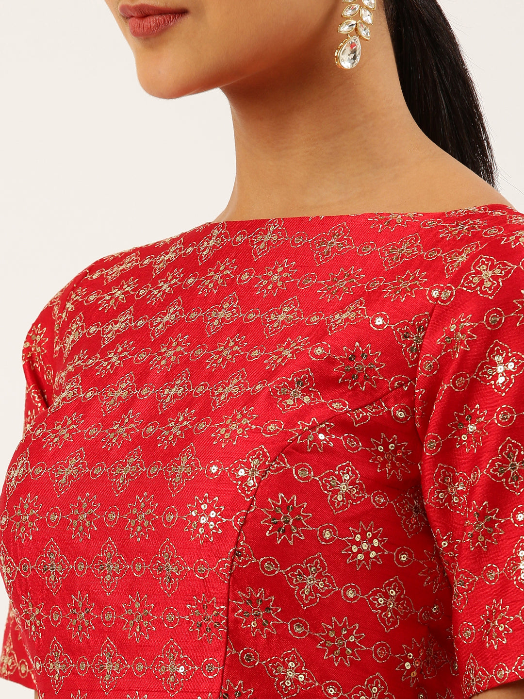 Women's Red Toned Zari Work Pure Art Silk Readymade Blouse - Royal Dwells