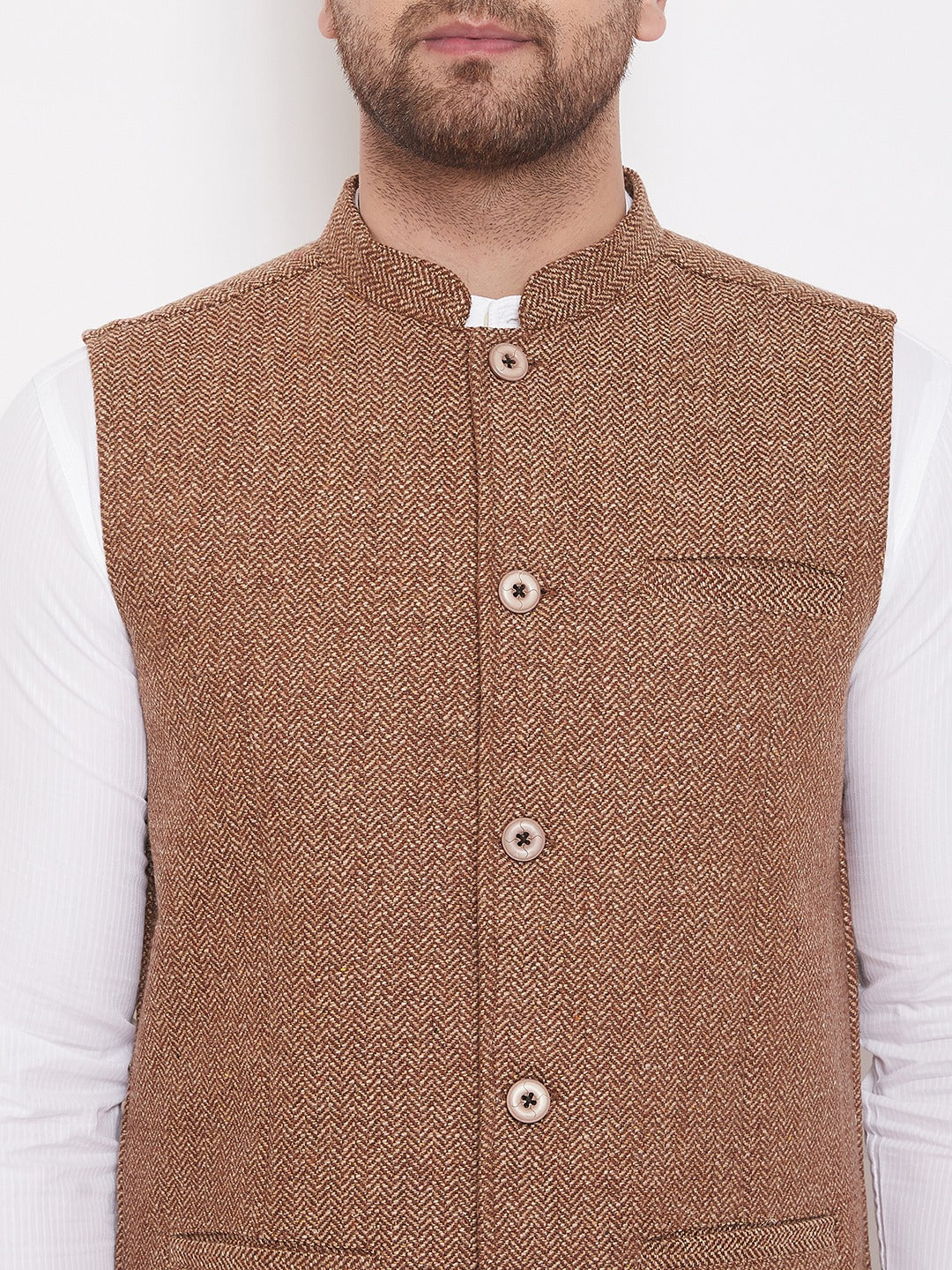 Men's Brown Woolen Tweed Nehru Jacket