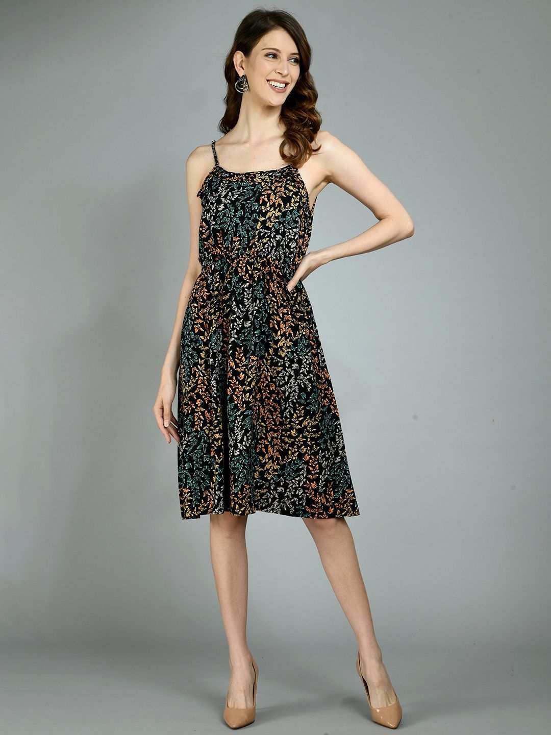 Women's Multi Rayon Printed Sleeveless Square Casual Dress - Myshka