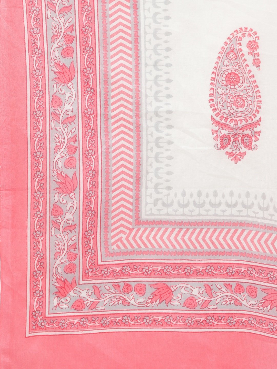 Women's Pink Printed 3/4 Sleeve Cotton Square Neck Kurta Pant & Dupatta Set - Myshka