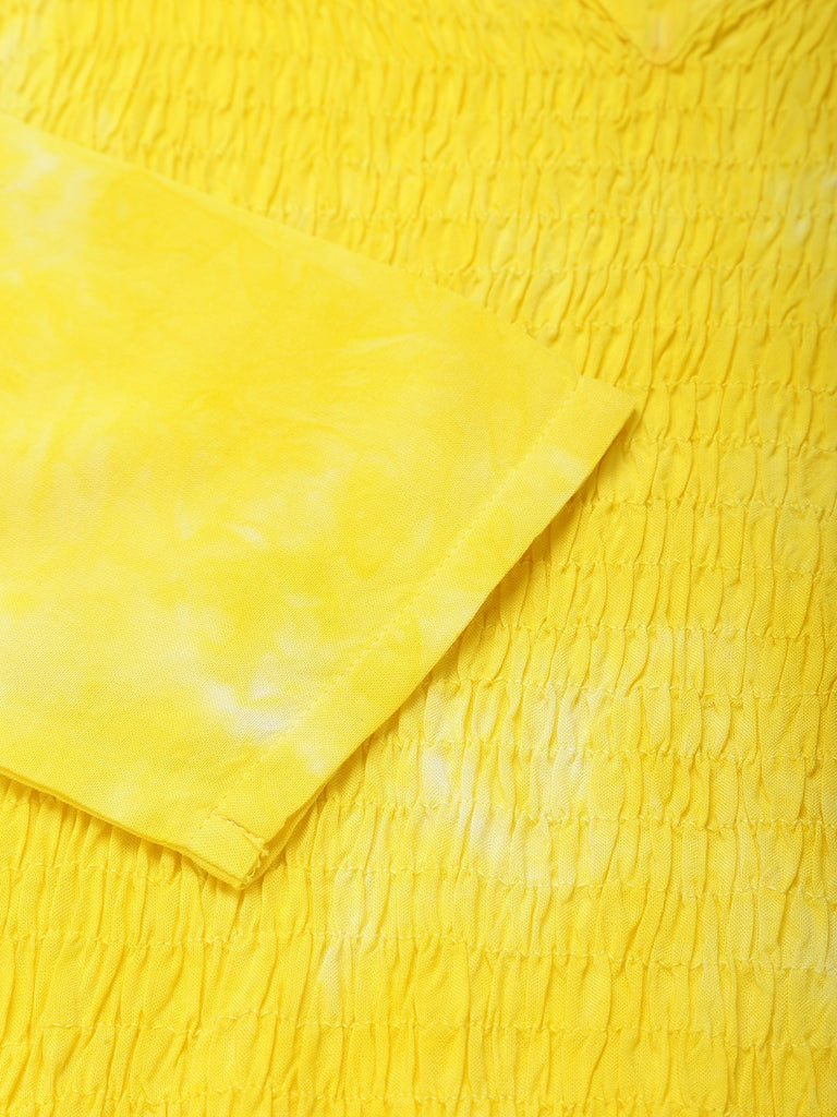 Women's Yellow Blue Bobbin Tie-Dye Rayon Dress