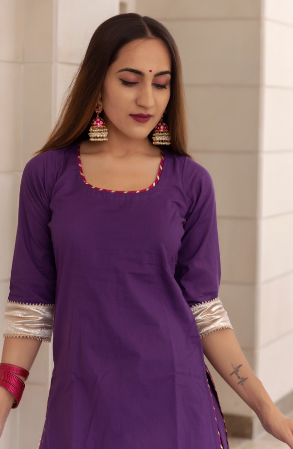 Women's Falguni Purple Kurta Skirt Set - Pomcha Jaipur