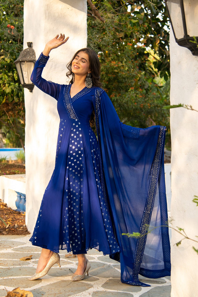 Women's Royal Blue Mirron Sequin Alternate Anarkali Set
