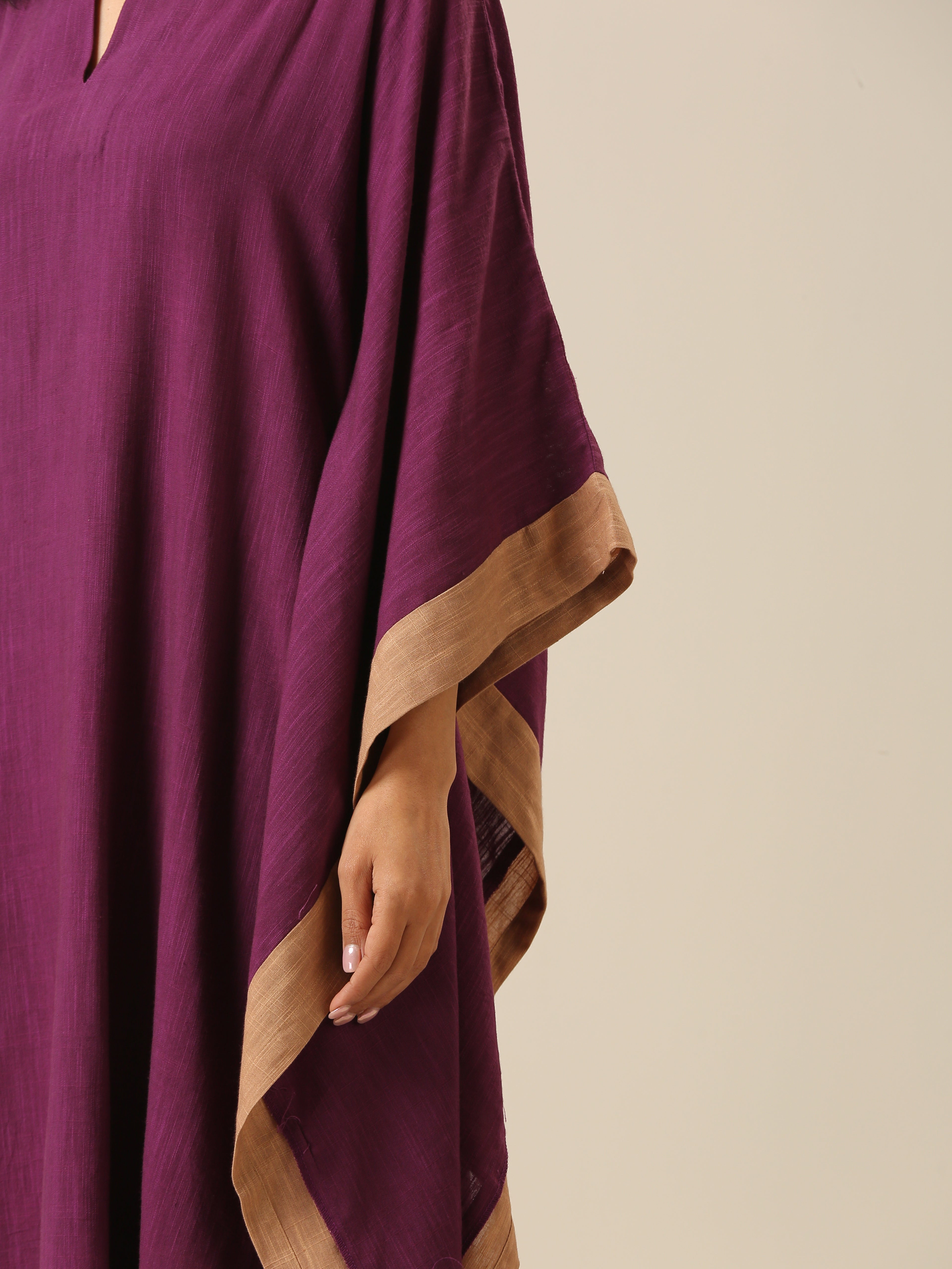 Women's Plum Purple Slub Texture High Low Kaftan Pant Set