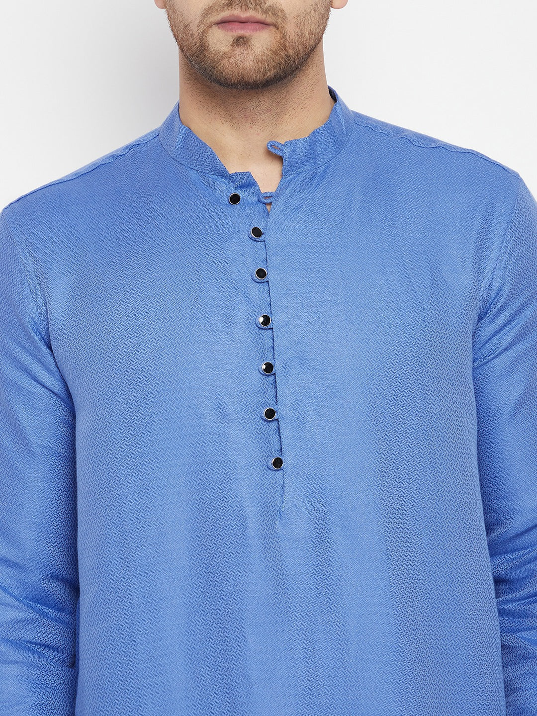 Men's Blue Color Long Kurta with Band Collar - Even Apparels