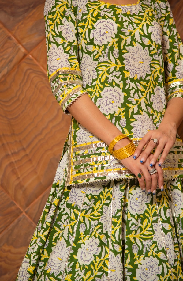 Women's Kavya Cotton Hand Block Skirt Set - Pomcha Jaipur