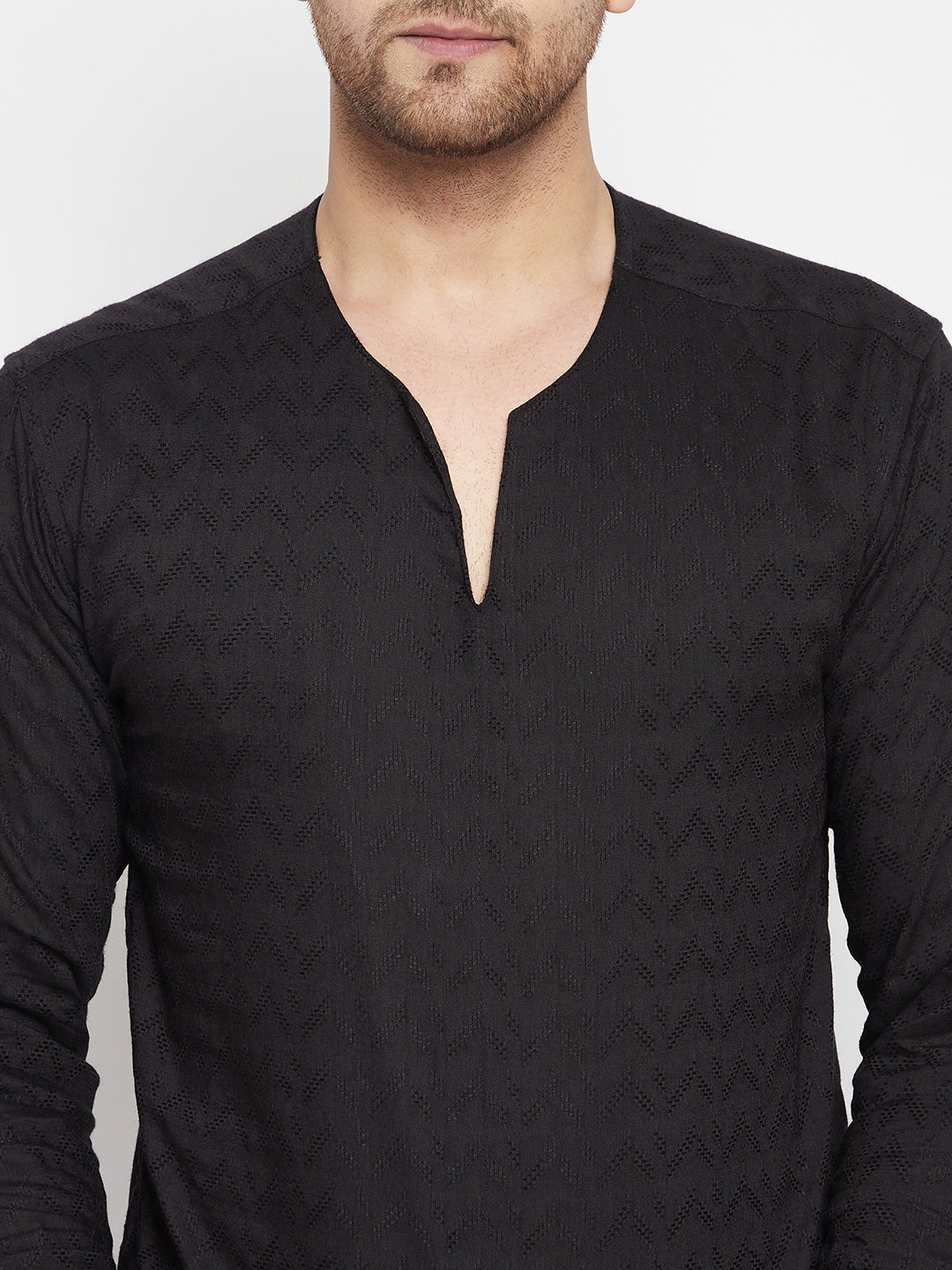 Men's Black Color Kurta with Slit Neckline - Even Apparels