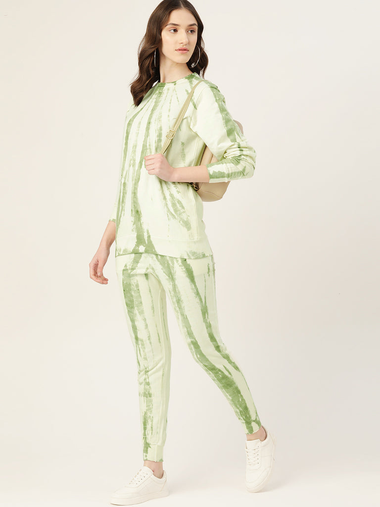 Women's White Green lighting Tie Dye Sweatshirt With Joggers