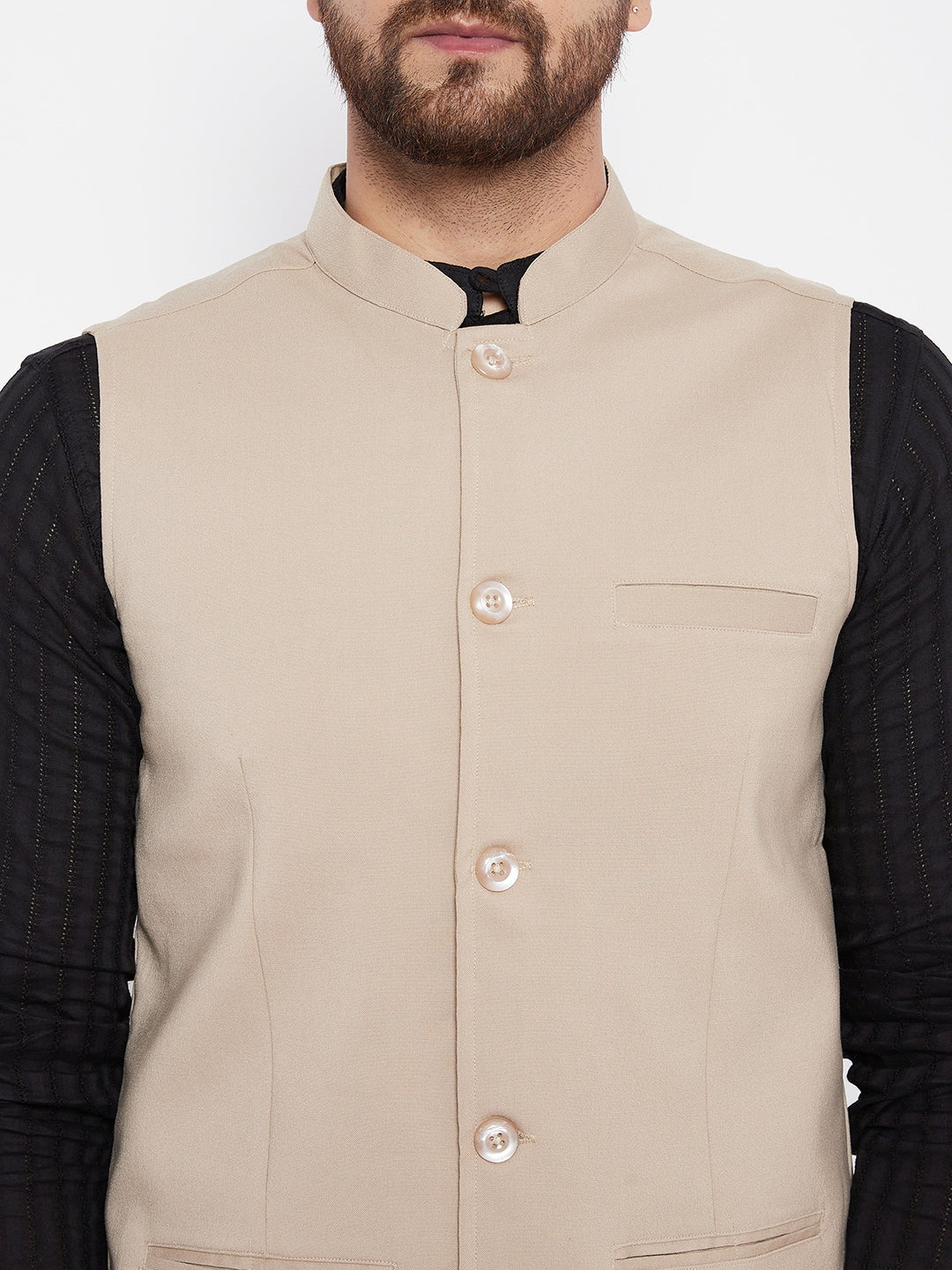 Men's Beige Woven Design Jacket - Even Apparels