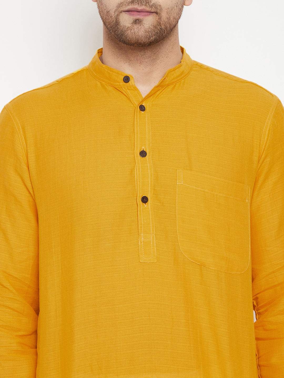Men's Yellow Color Long Kurta with Band Collar - Even Apparels