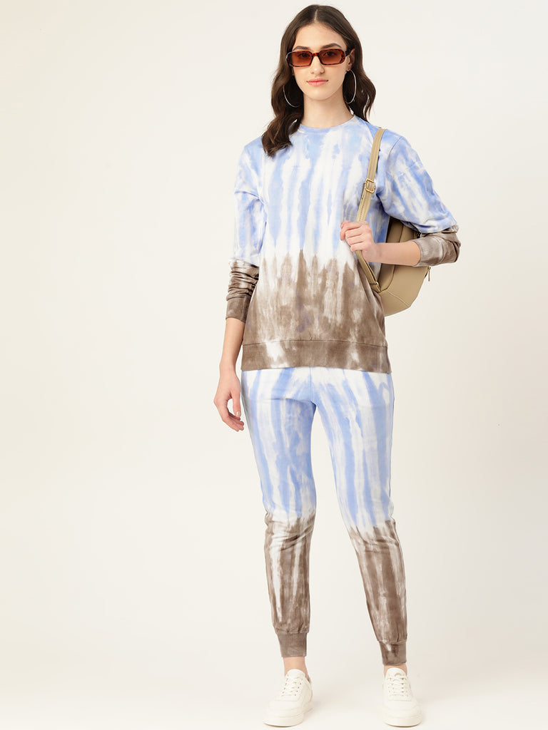 Women's Blue And Grey Tie Dye Sweatshirt With joggers