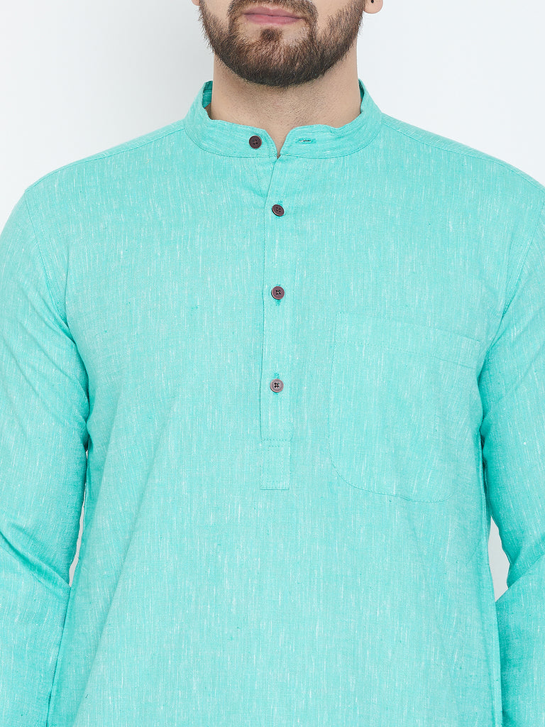 Men's Aqua Blue Cotton Kurta