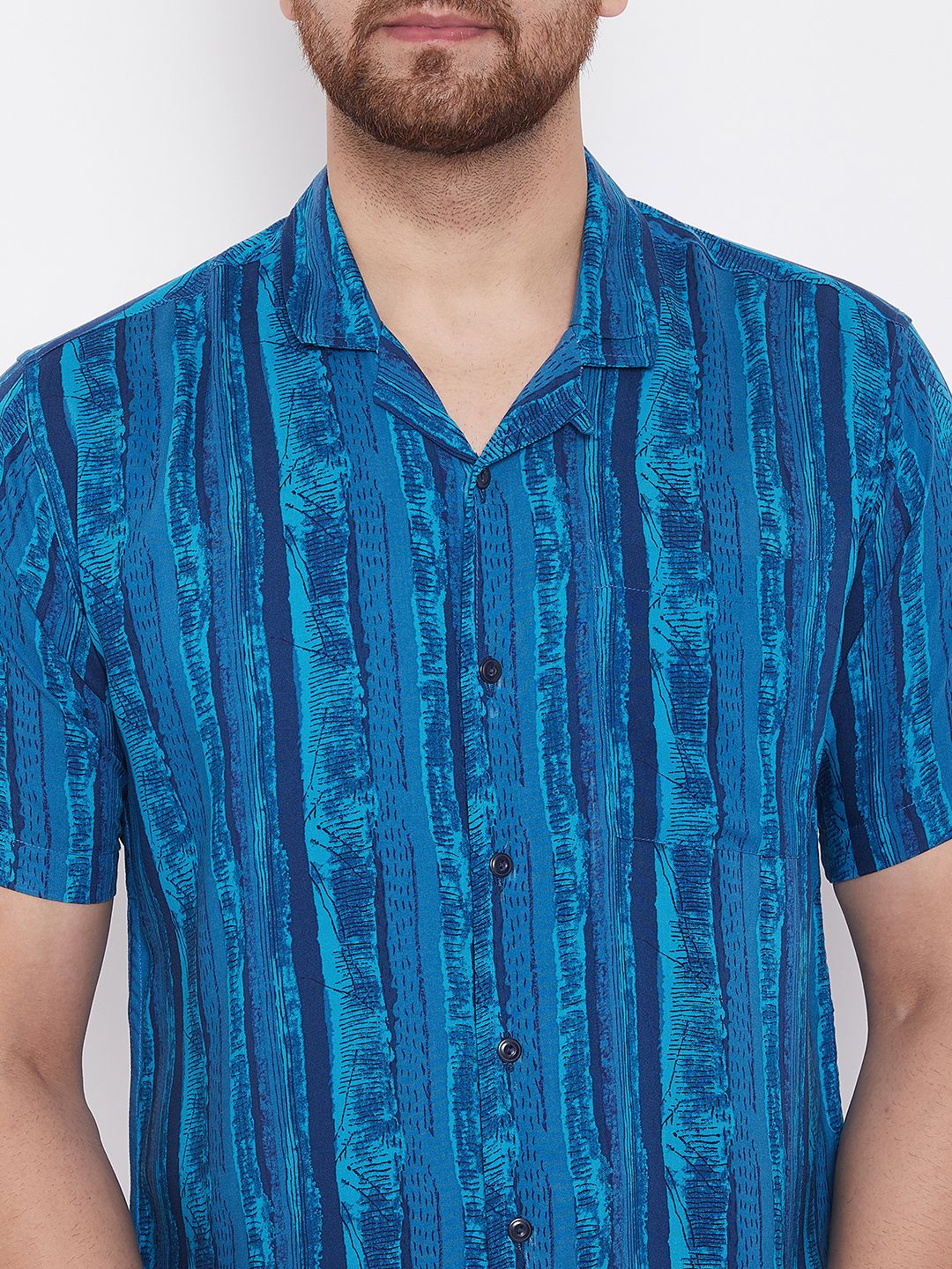 Men's Blue Summer Cuban Collar Shirt