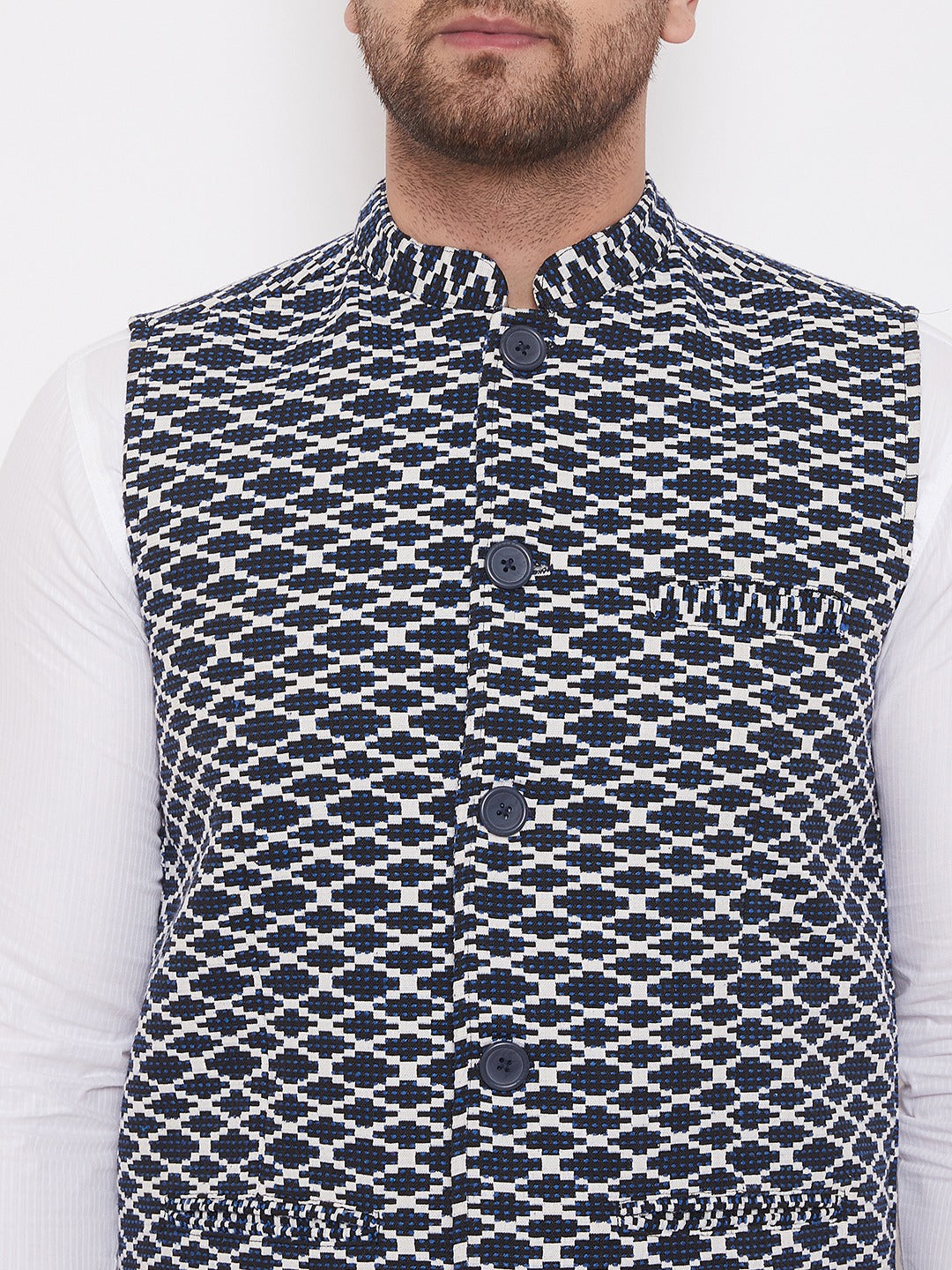 Men's Navy Blue Woven Designer Jacket