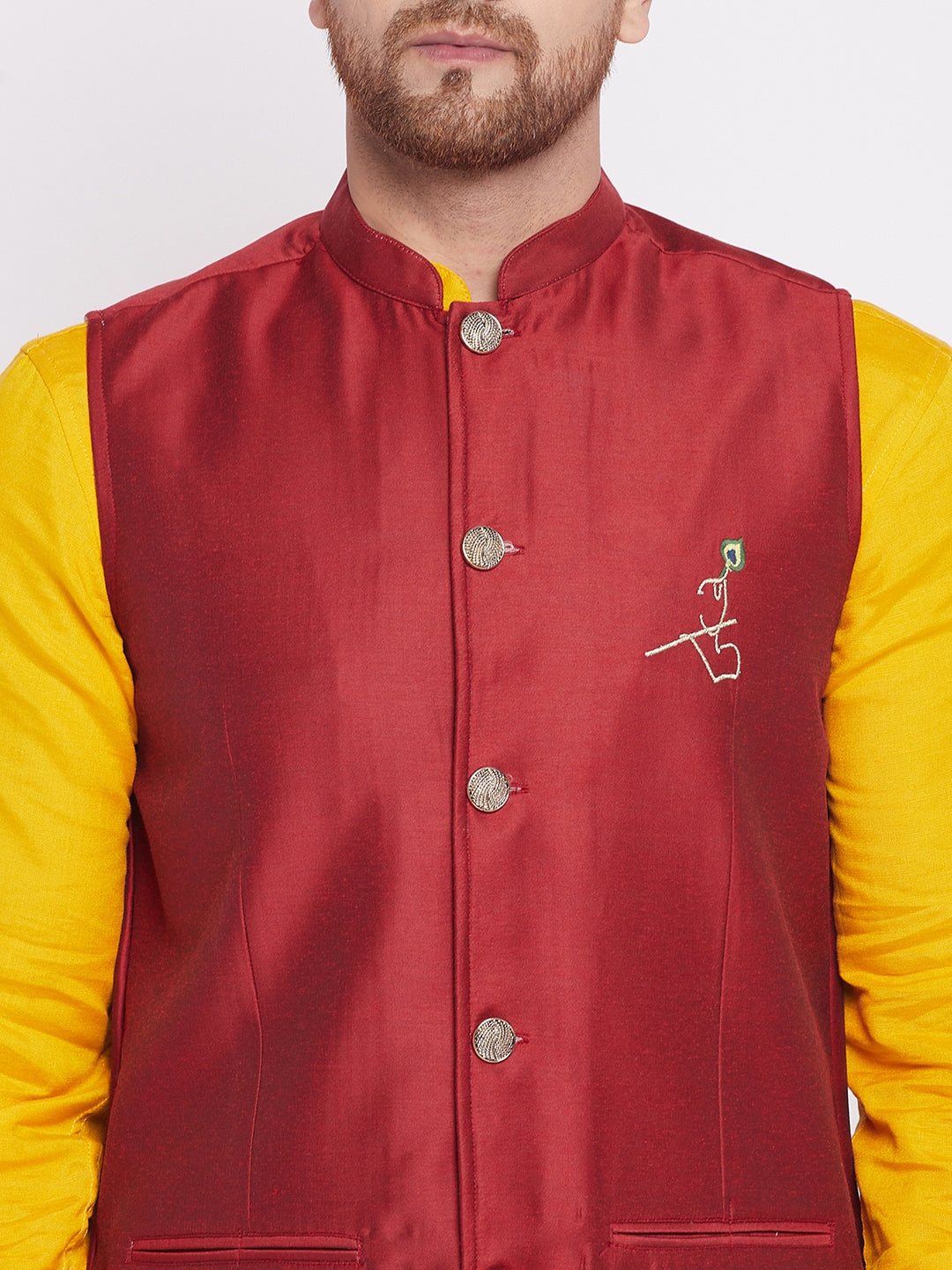 Men's Nehru Jacket With Embroided Insignia Of Lord Krishna -Even Apparels
