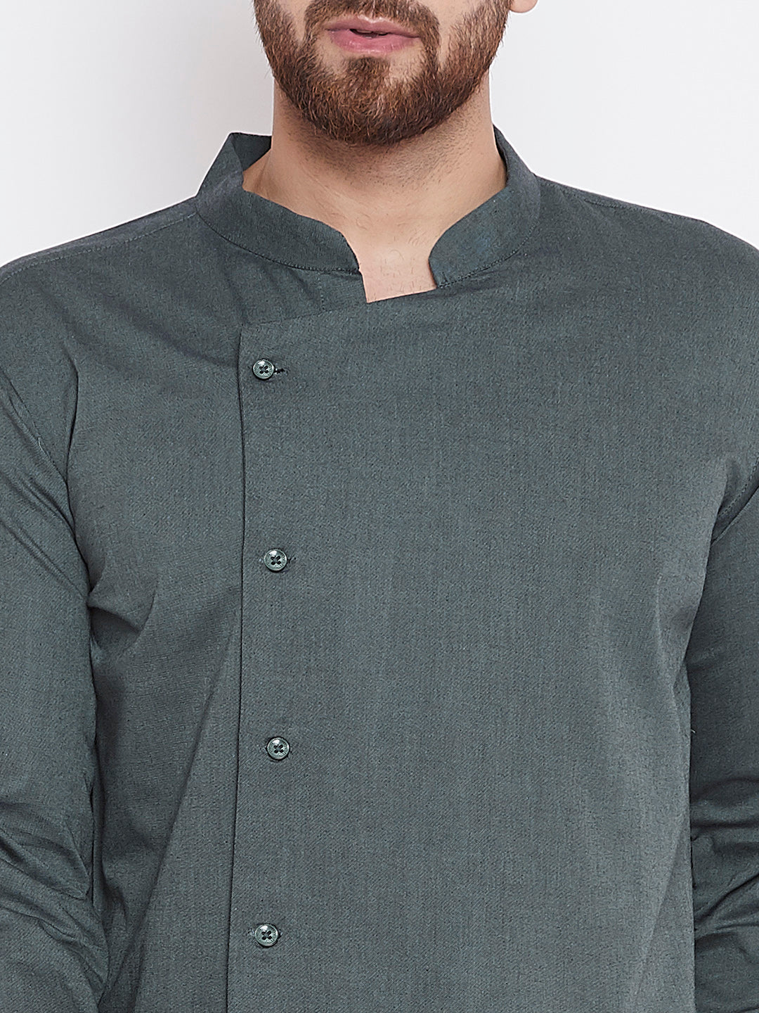 Men's Green Asymmetrical Solid Kurta