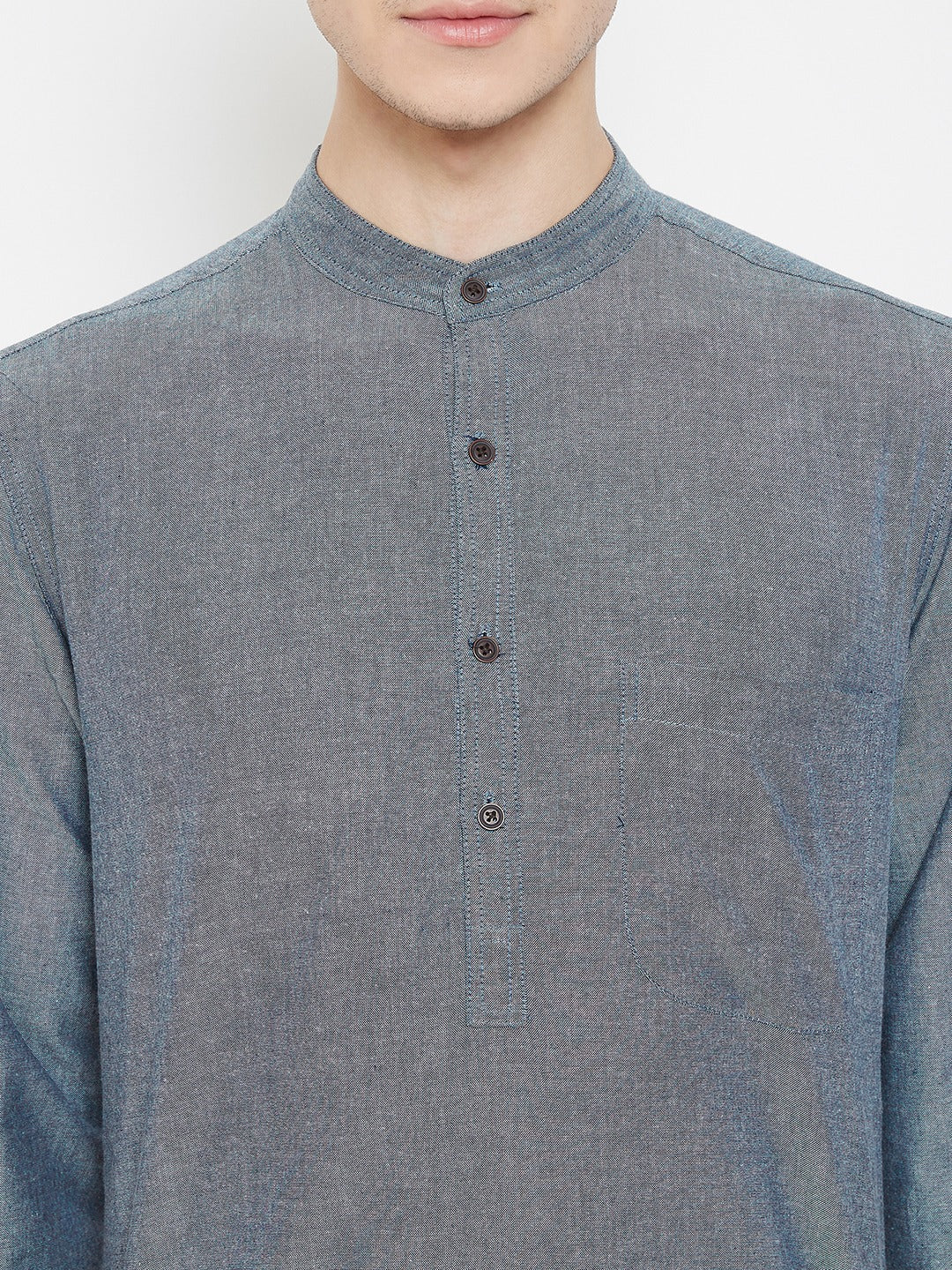 Men's Grey Woven Design Straight  Kurta - Even Apparels