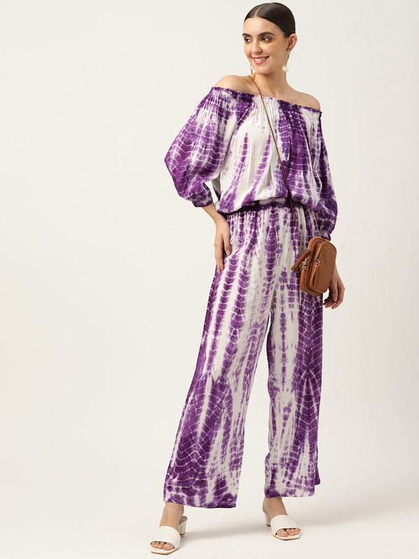Women's Purple White Tie Dyed Co-Ords - Maaesa