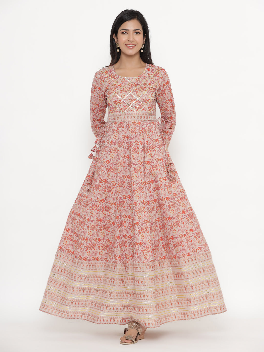 Women's Self Desgin Cotton Fabric Anarkali & Dupatta Off-White Color - Kipek