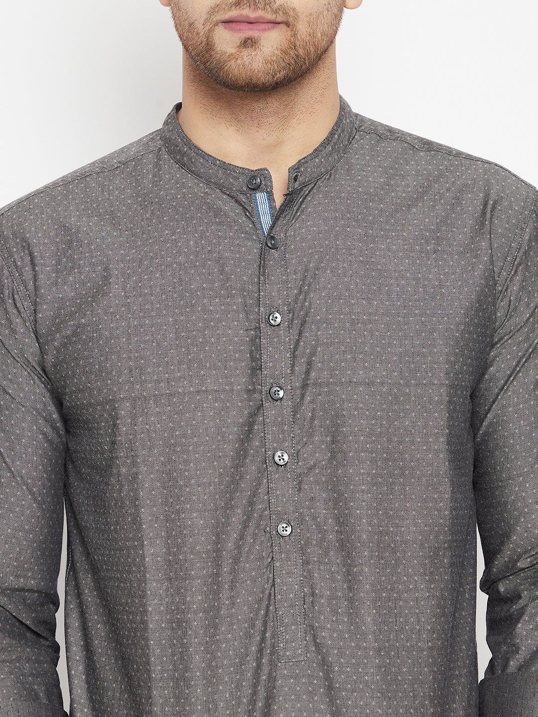 Men's Grey Color Short Kurta with Band Collar - Even Apparels