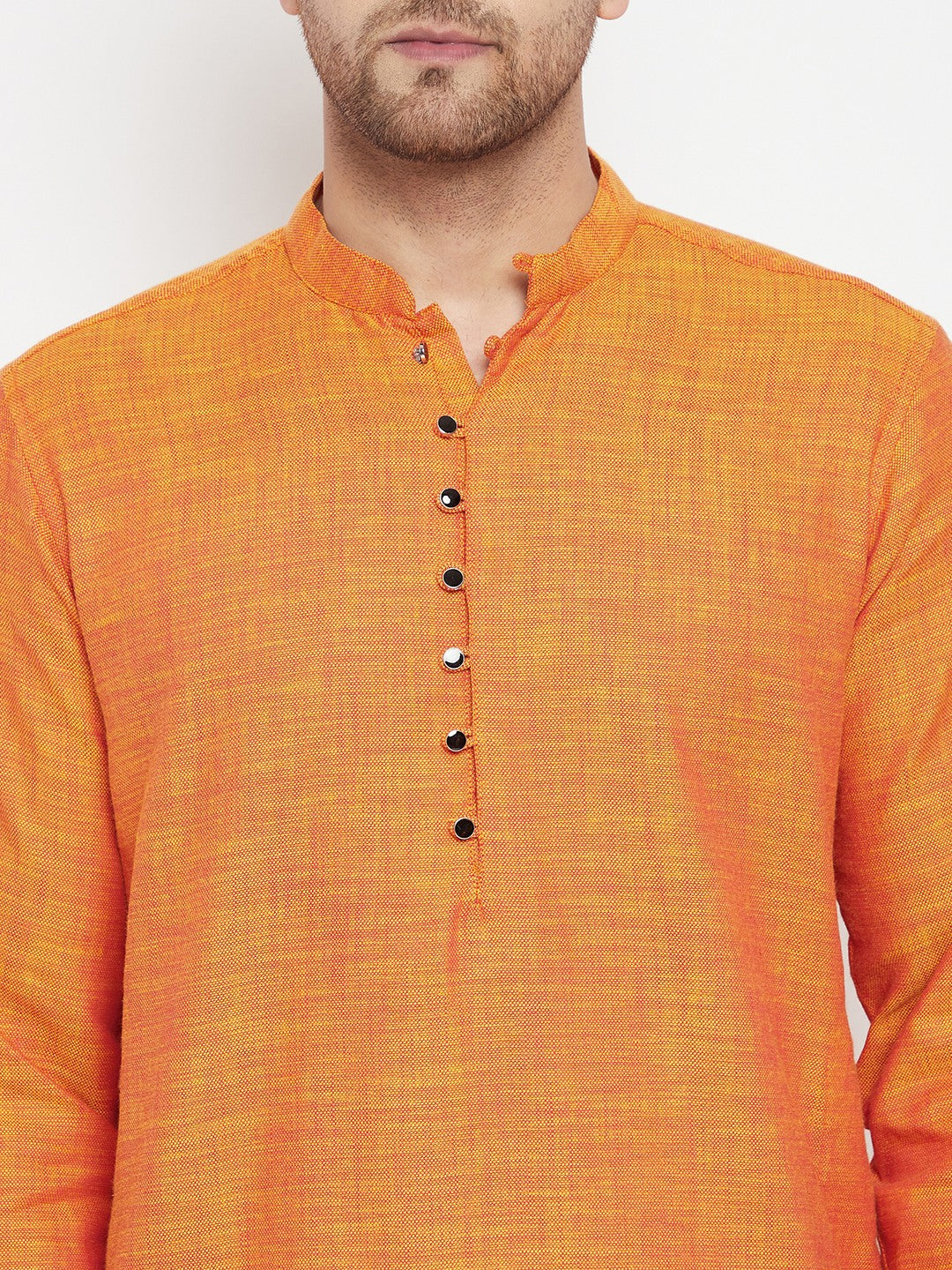 Men's Orange Color Long Kurta with Band Collar - Even Apparels