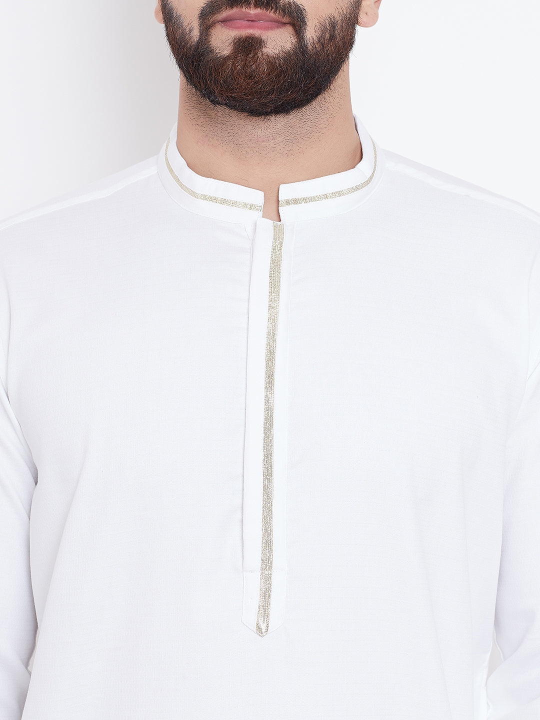 Men's White Zari Work Cotton Kurta - Even Apparels