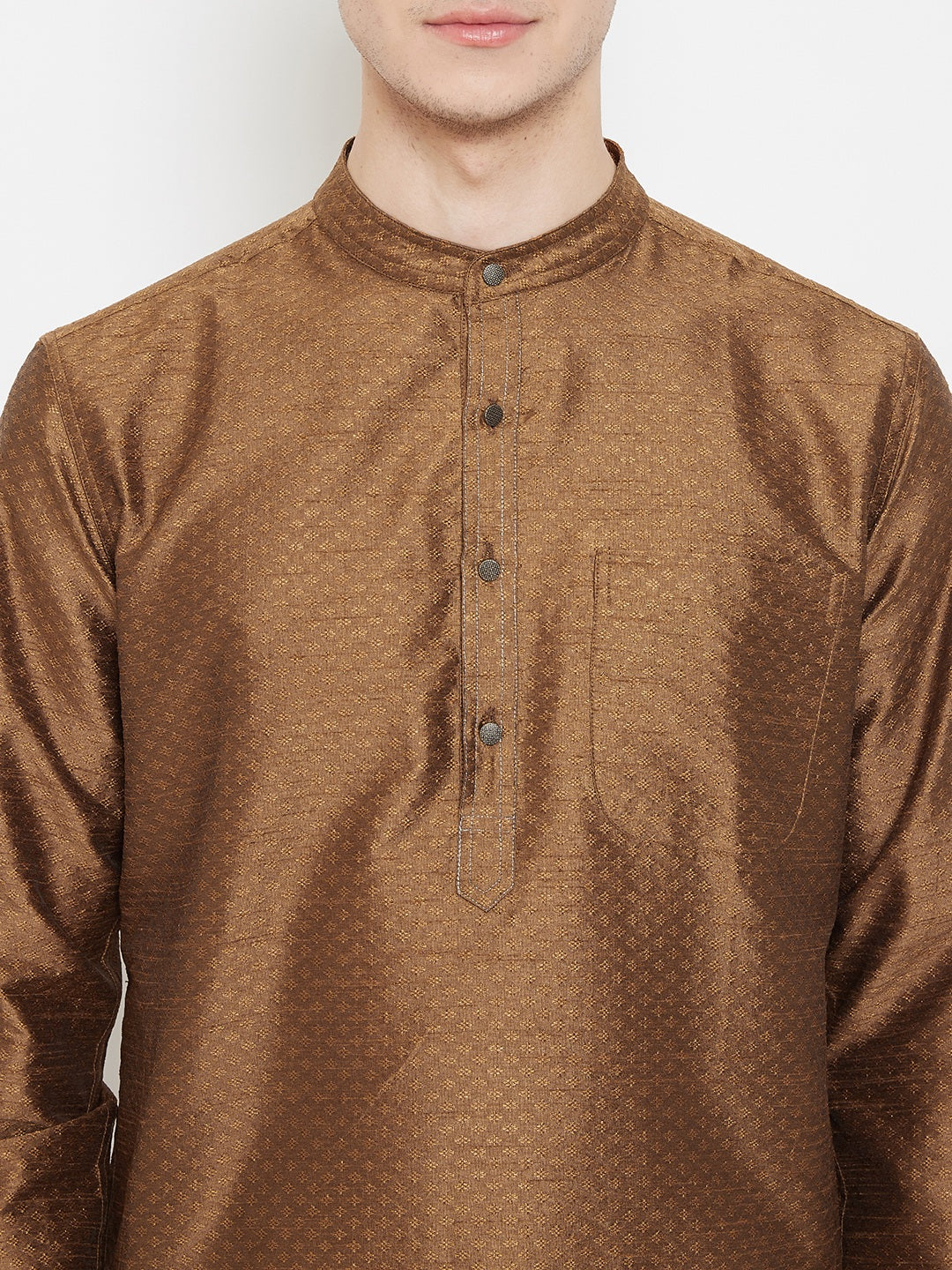Men's Brown Cotton Silk Kurta