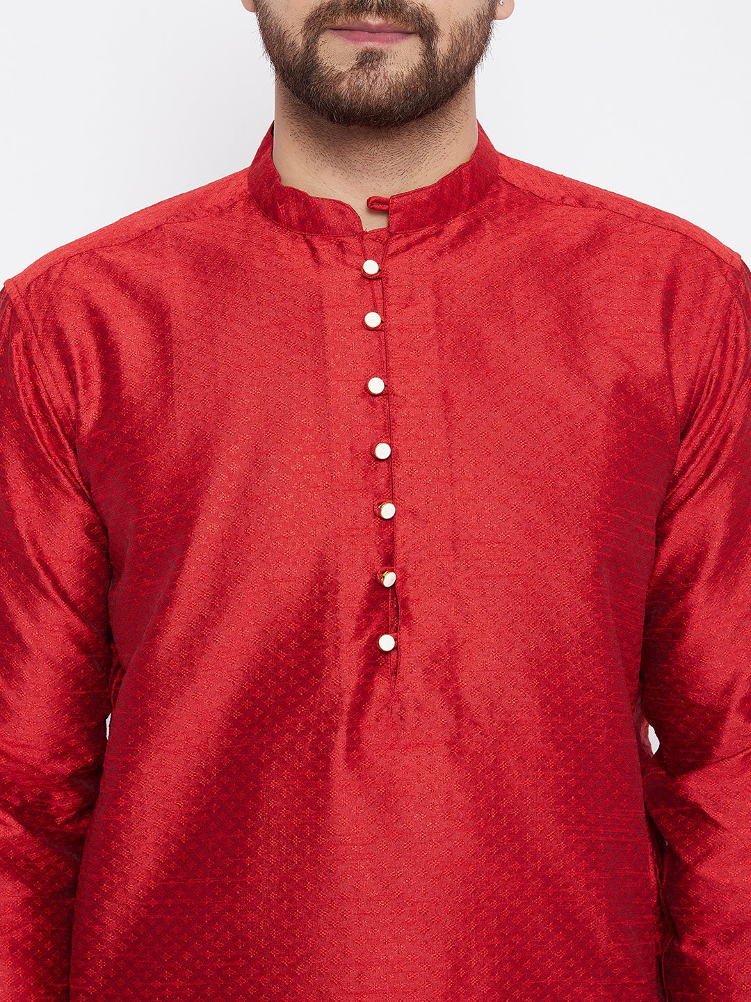 Men's Woven Design Red Straight  Kurta - Even Apparels